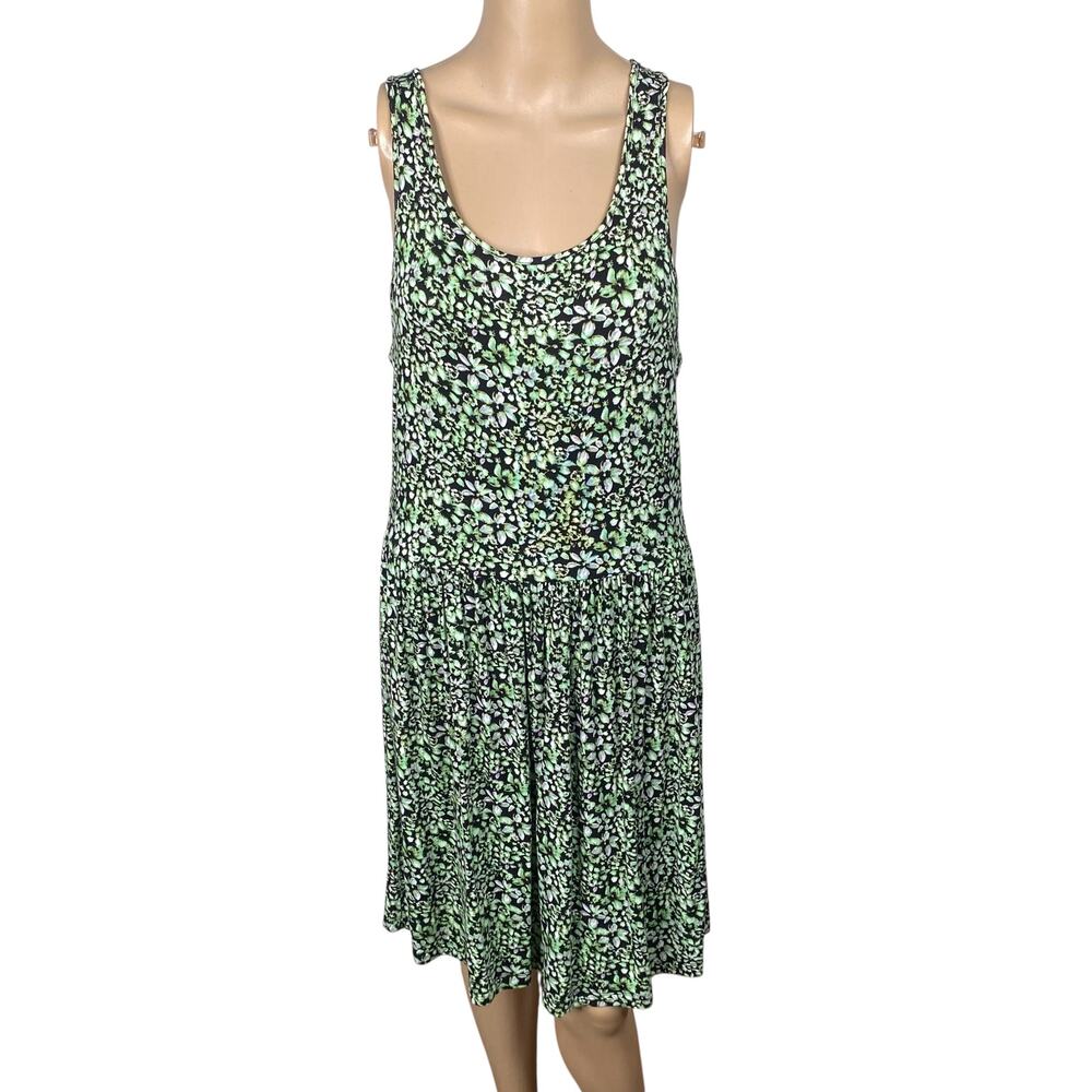 BCBGeneration Green Ditsy Floral Cross Back Dress L Jelly Bean Multi Stretch